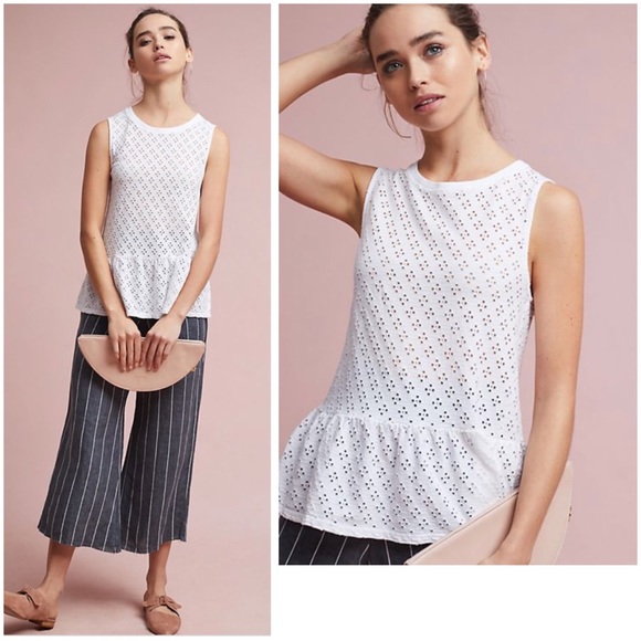 Anthropologie Tops - Anthropologie Eyelet Peplum Top NWT White Large